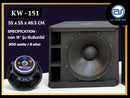 ตู้ลำโพง Sub Woofer ไม้อัดตราภูเขา (พร้อมดอก) ขนาดดอก 15" รุ่น KW - 151 (ราคา/ใบ) *ราคาไม่รวมค่าส่ง*