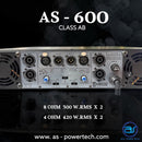 เพาเวอร์แอมป์ 2 CH มีครอสในตัว ! A.S. POWER TECH รุ่น AS - 600 *ราคาไม่รวมค่าส่ง*